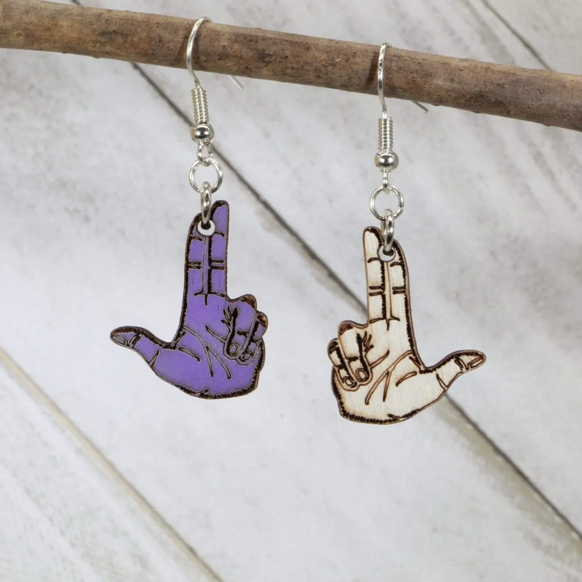 Double Finger Gun Wooden Dangle Earrings by Cate's Concepts, LLC