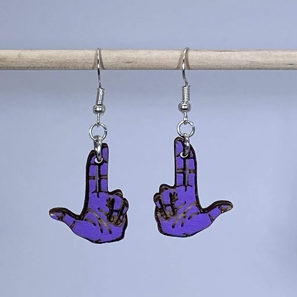 Double Finger Gun Wooden Dangle Earrings by Cate's Concepts, LLC