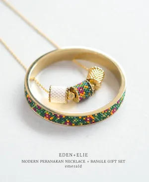 EDEN   ELIE Modern Peranakan adjustable length necklace   bangle gift set - emerald