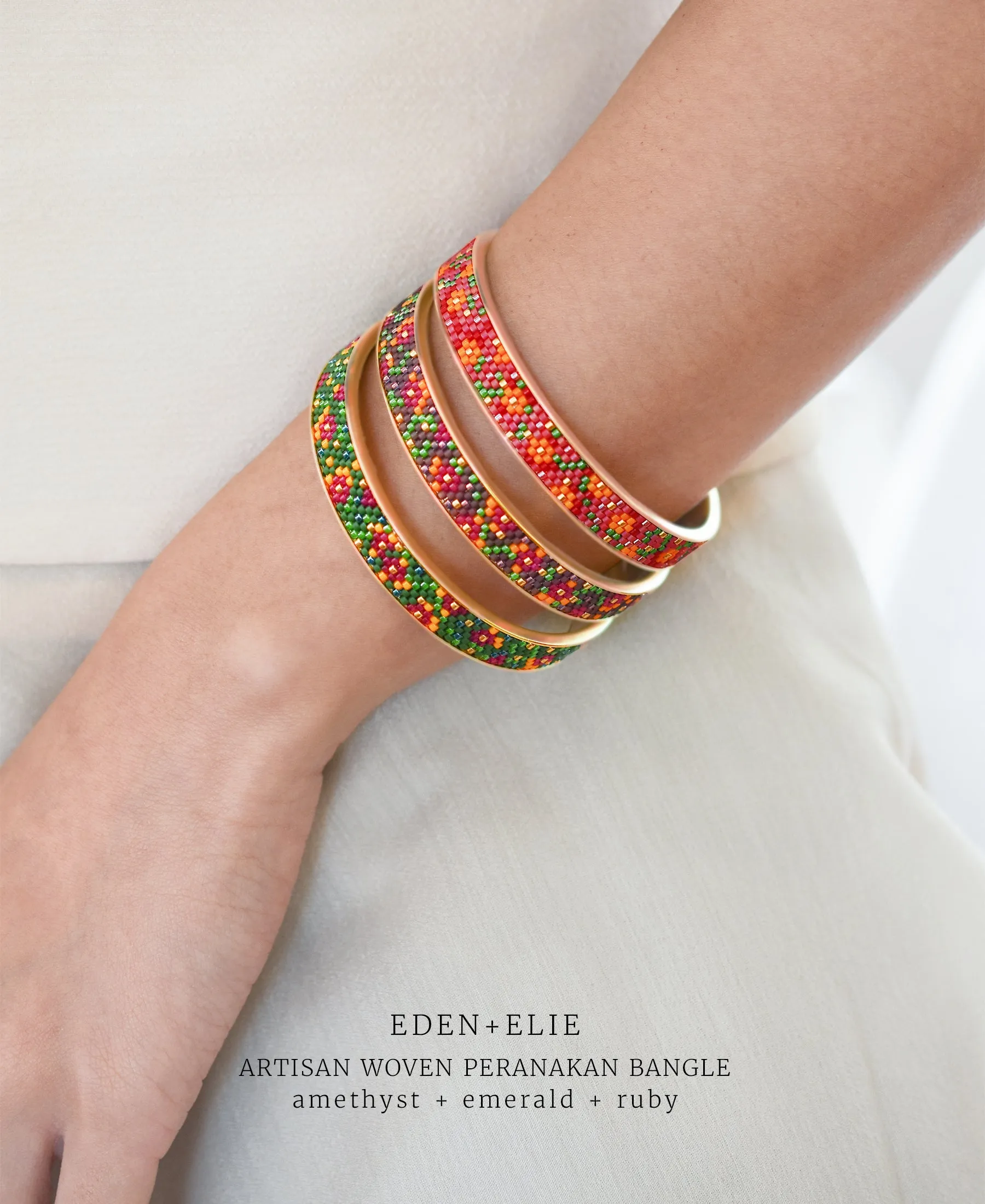 EDEN   ELIE Modern Peranakan adjustable length necklace   bangle gift set - emerald
