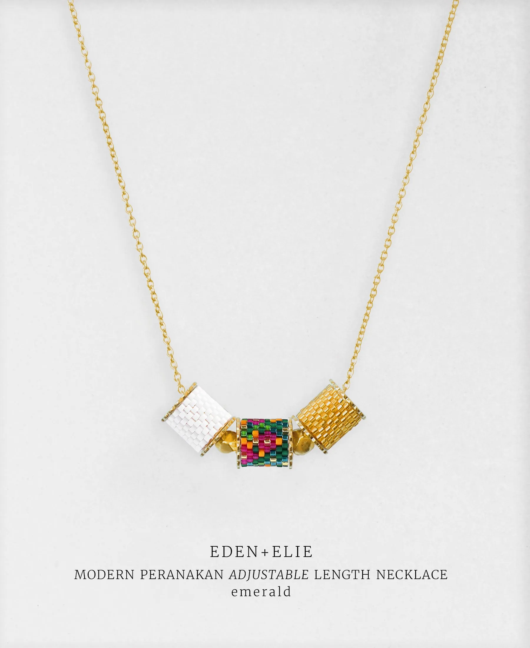 EDEN   ELIE Modern Peranakan adjustable length necklace   bangle gift set - emerald
