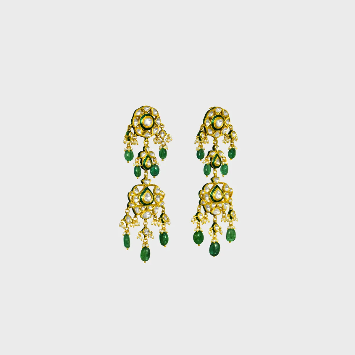 Embrace Opulence: Introducing our Green Meena Big Necklace and Earring Pair - (KMNE3442)