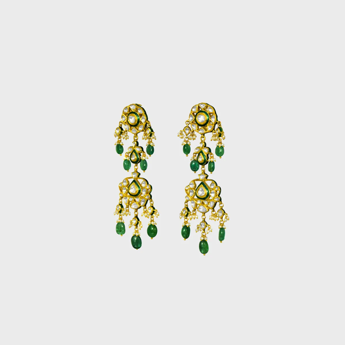 Embrace Opulence: Introducing our Green Meena Big Necklace and Earring Pair - (KMNE3442)