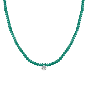 Emerald Gemstone & Diamond Necklace - 14K White Gold