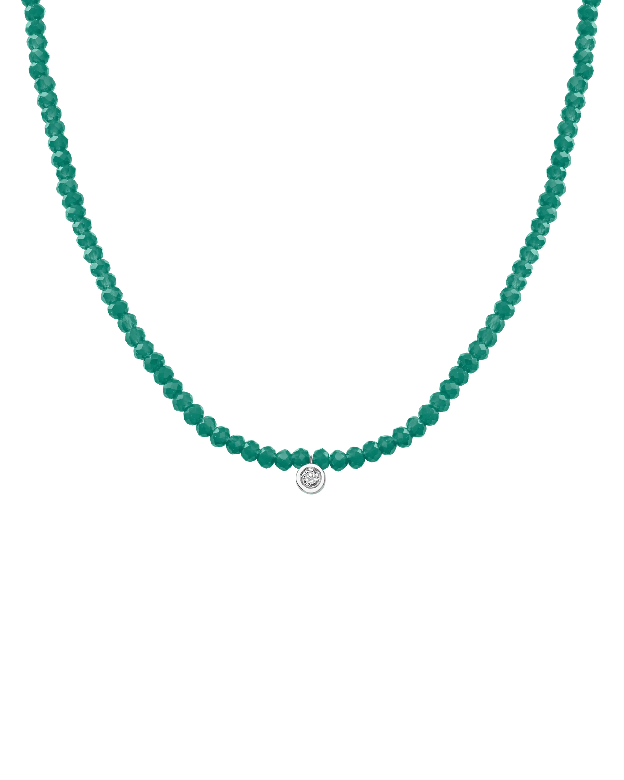 Emerald Gemstone & Diamond Necklace - 14K White Gold