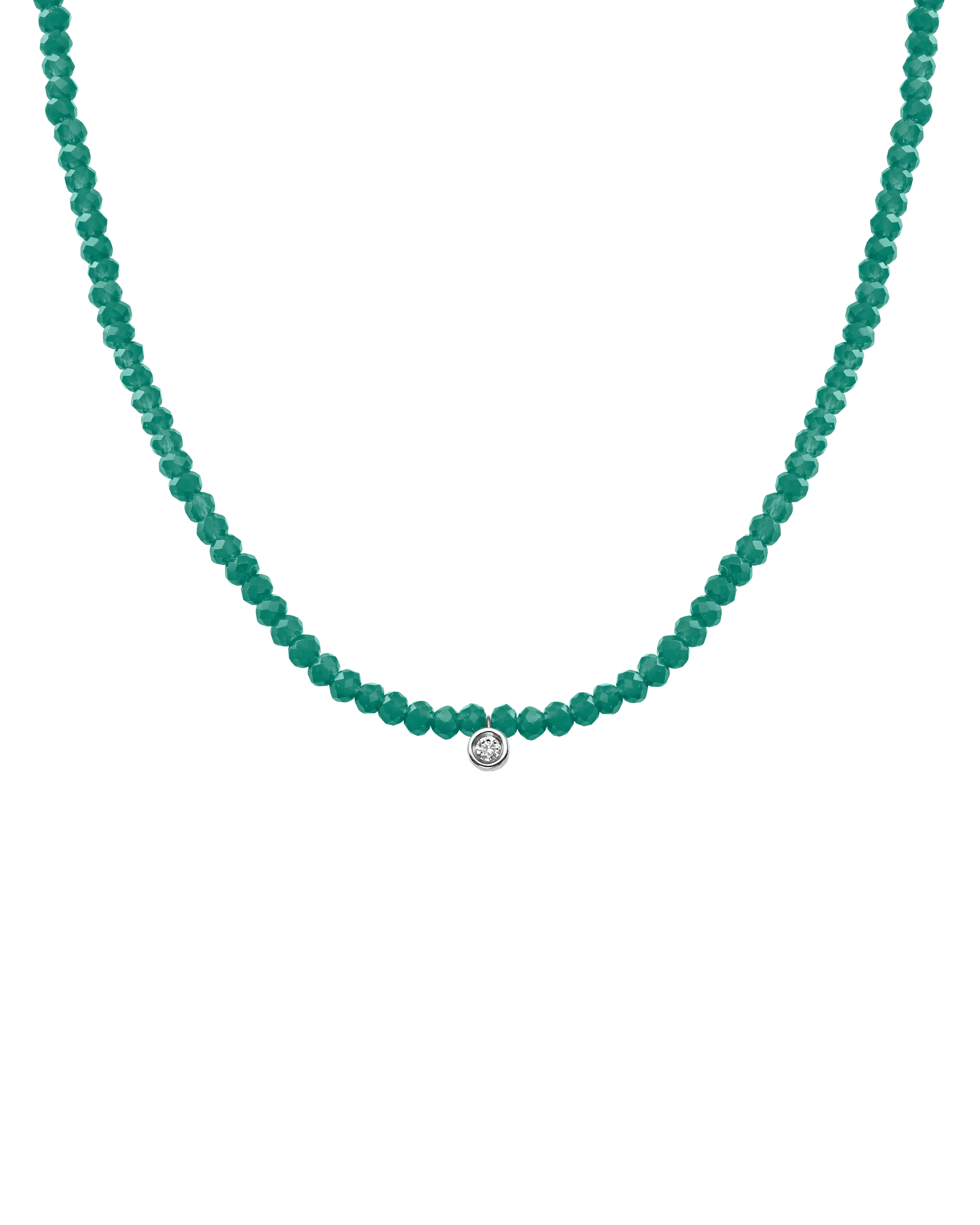 Emerald Gemstone & Diamond Necklace - 14K White Gold
