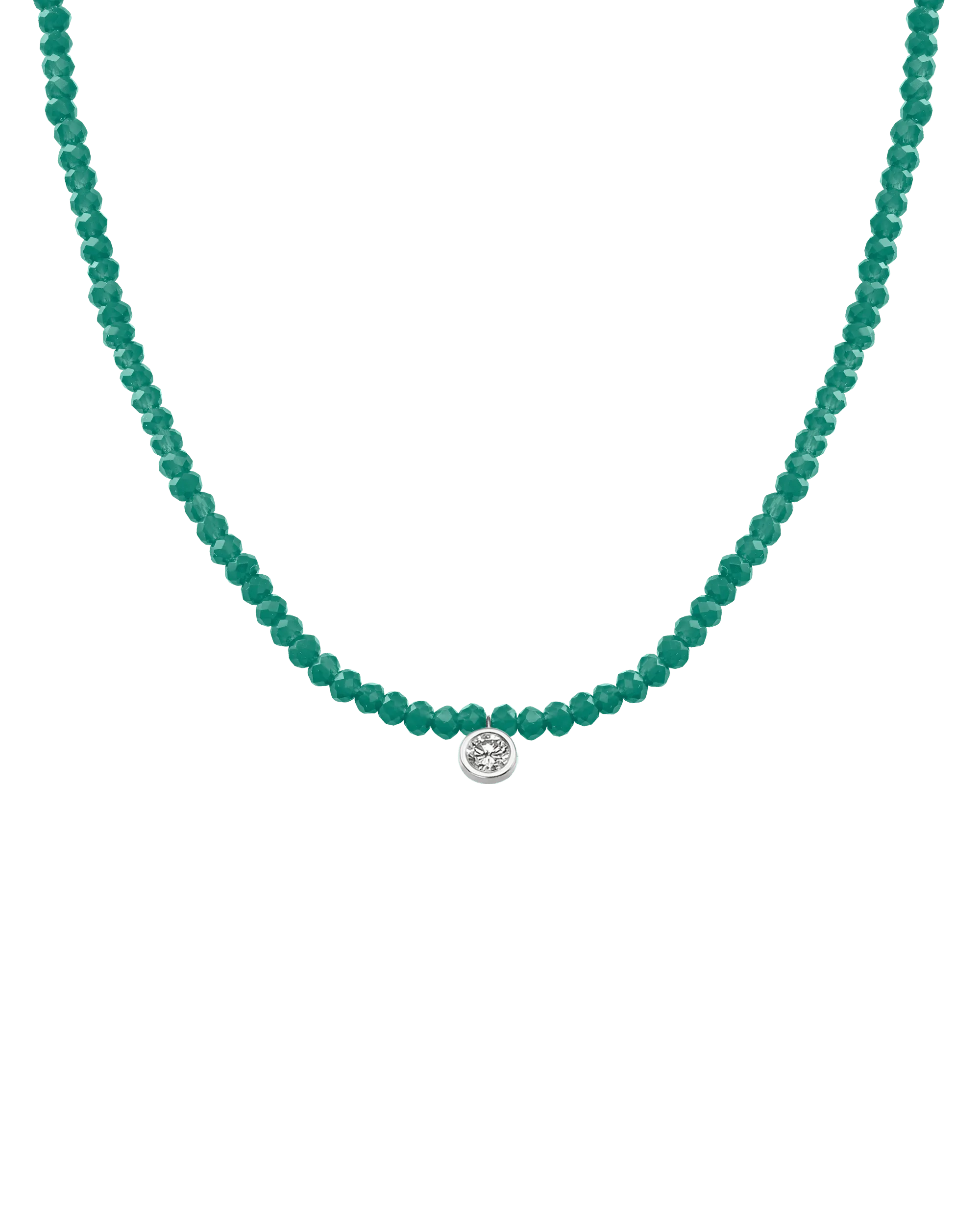 Emerald Gemstone & Diamond Necklace - 14K White Gold