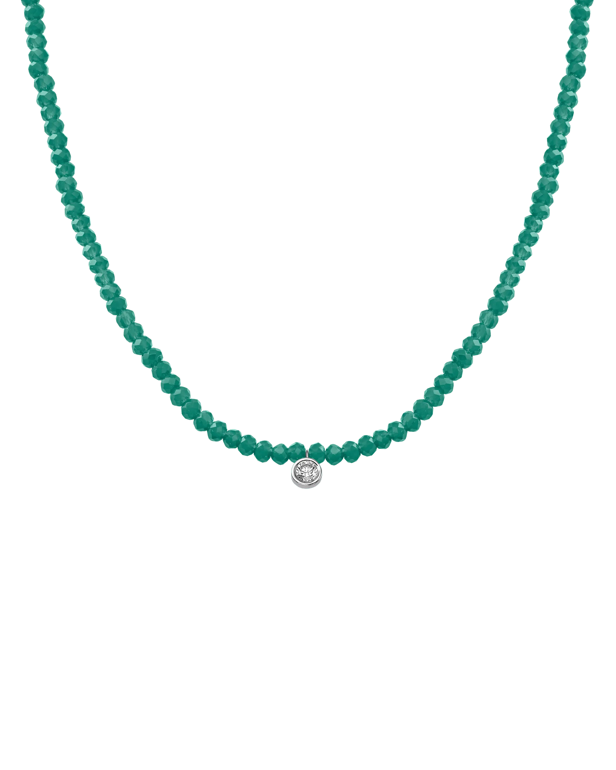 Emerald Gemstone & Diamond Necklace - 14K White Gold