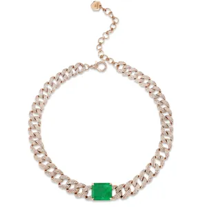 EMERALD SOLITAIRE PAVE GEO LINK NECKLACE