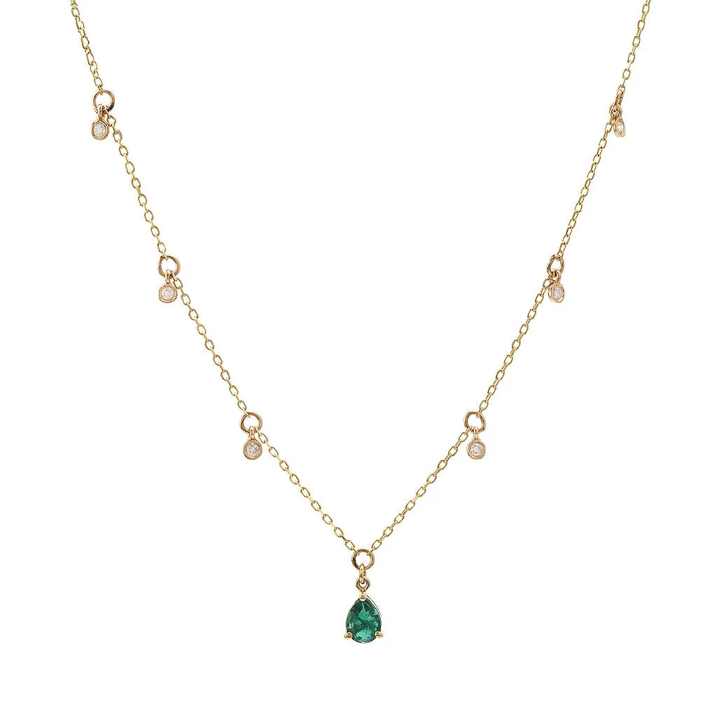 Emerald Teardrop and Diamonds Necklace