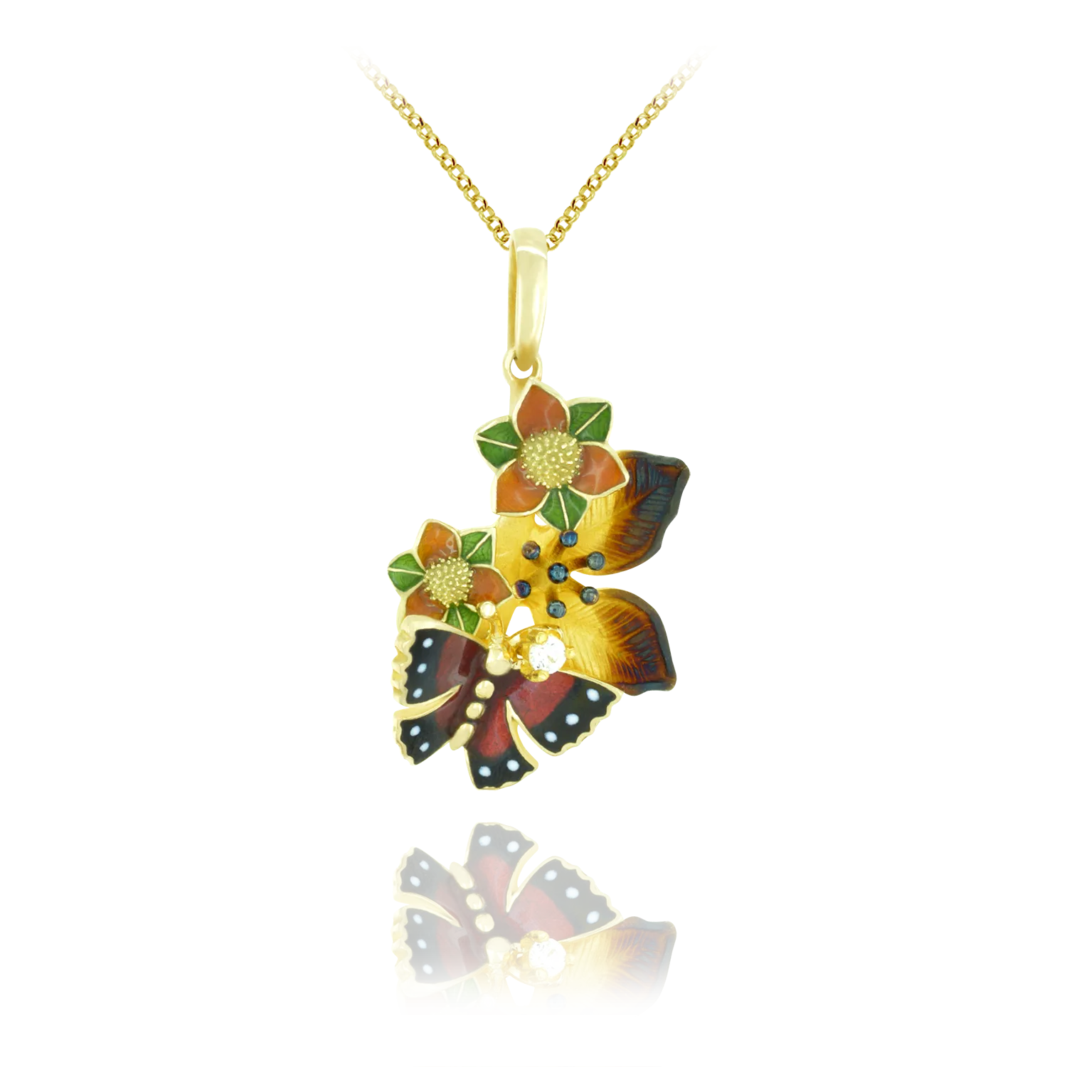 Enamel Flower and Butterfly Pendant
