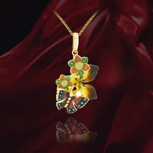 Enamel Flower and Butterfly Pendant