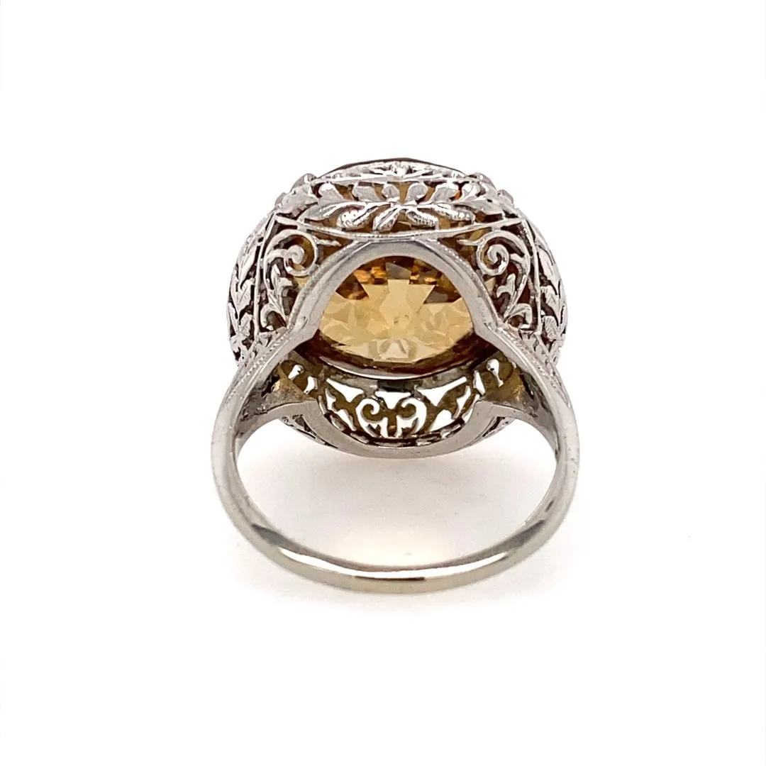 Estate White Gold Golden Zircon Ring