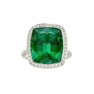 Exceptional Tiffany & Company Emerald Diamond Platinum Cocktail Ring