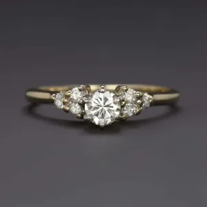F-G VS2-SI1 DIAMOND ENGAGEMENT RING ROUND CLUSTER YELLOW GOLD NATURAL COCKTAIL