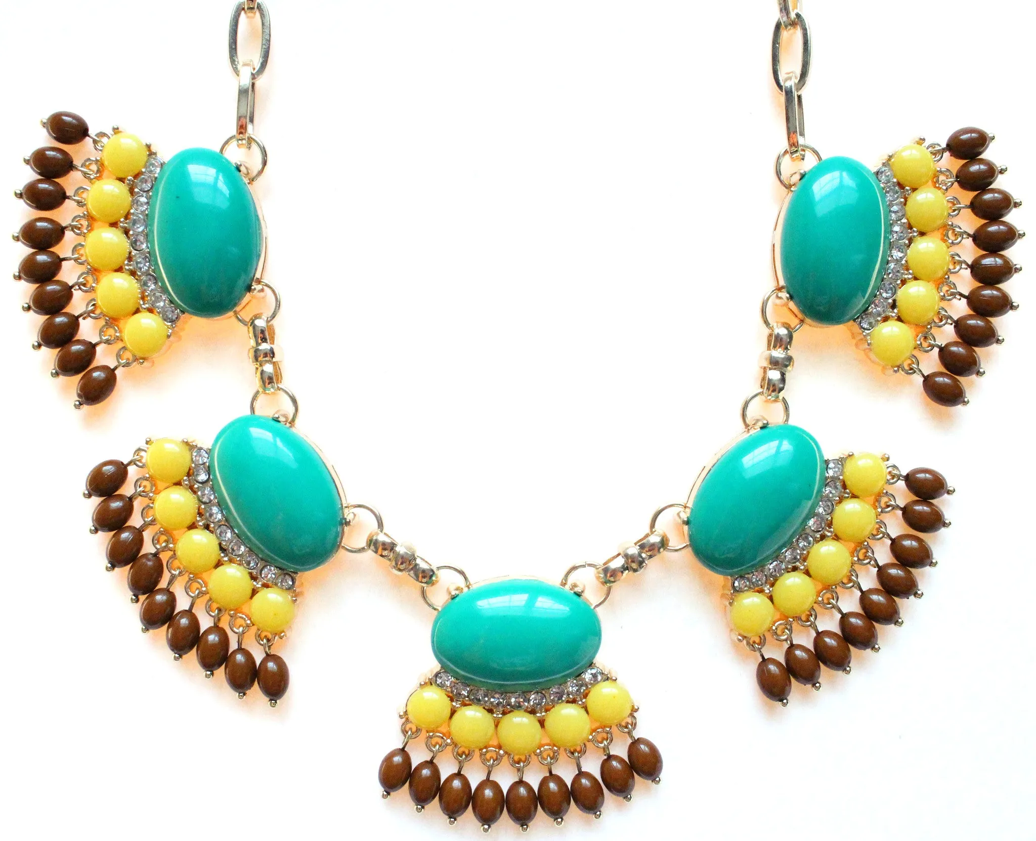 Fan Fringe Statement Necklace- Emerald
