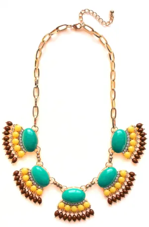 Fan Fringe Statement Necklace- Emerald