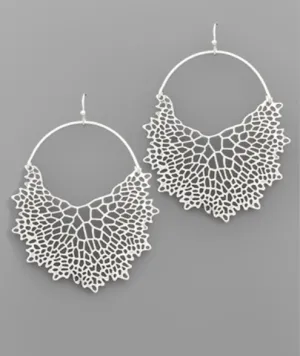 Filigree Dangle Hoop Earrings - Worn Silver