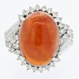 Fine Fire Opal Diamond Platinum Cocktail Ring