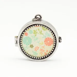 Floral Aqua & Corral Silver Locket