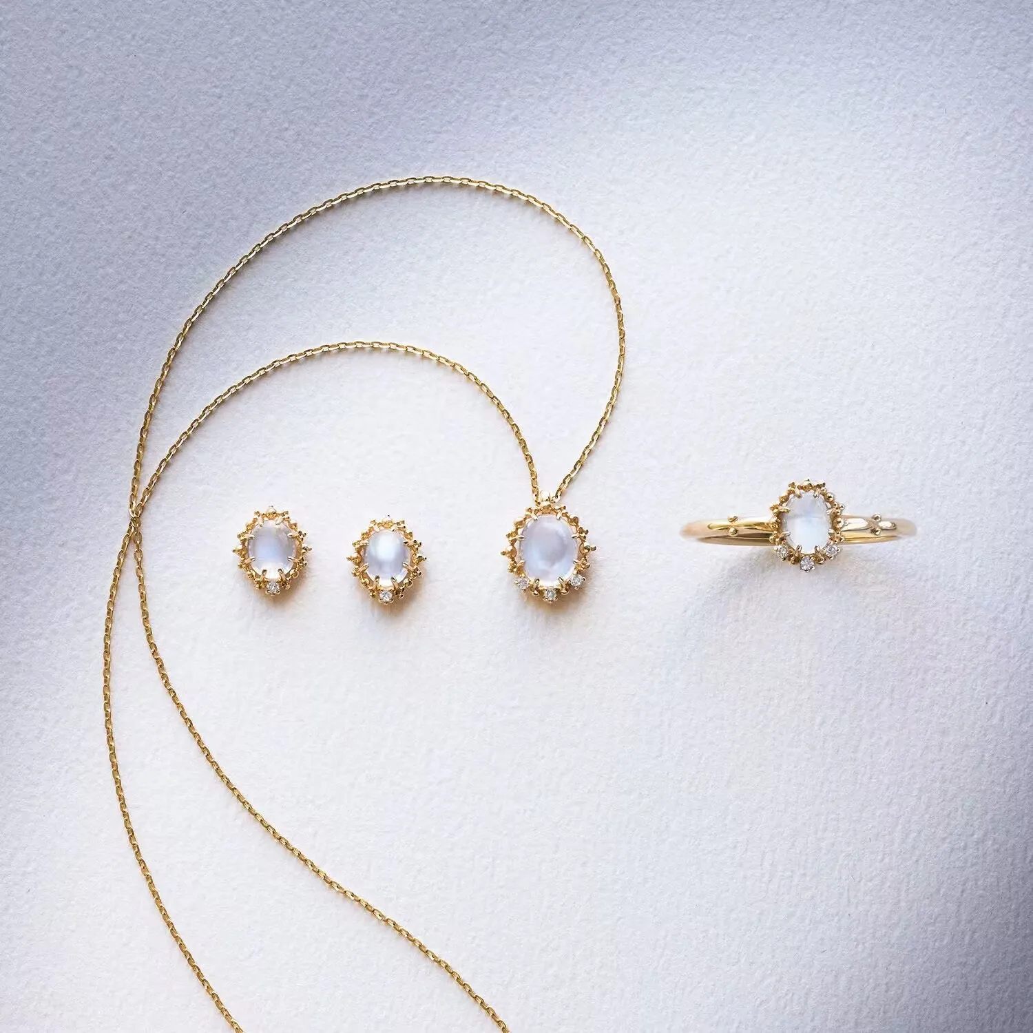 French Retro Moonstone & Zircon Necklace