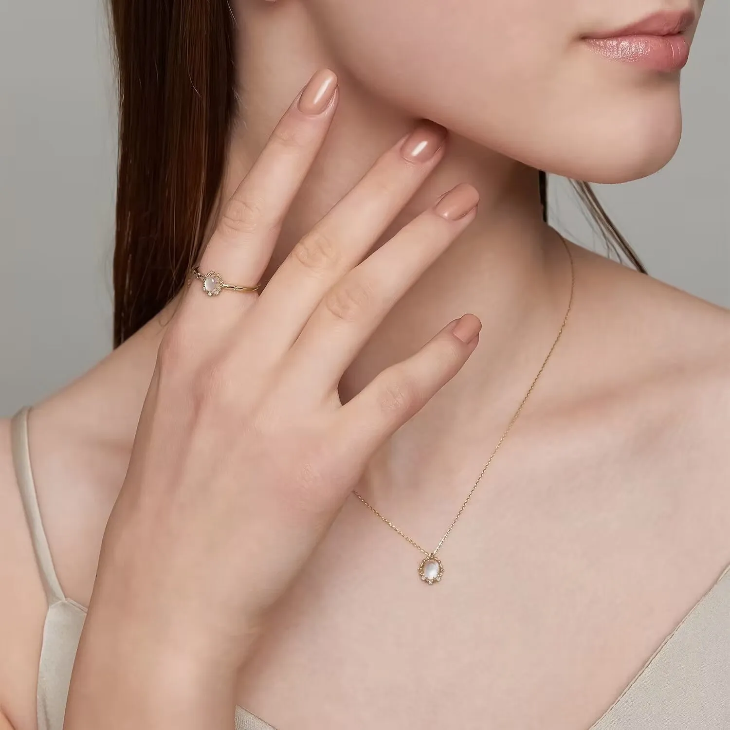 French Retro Moonstone & Zircon Necklace