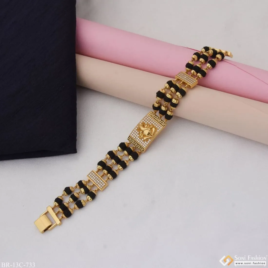Ganesha Traditional Design Gold Plated Rudraksha Bracelet for Men - Style C733