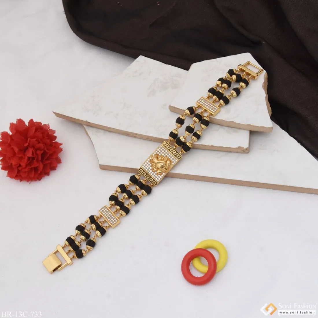 Ganesha Traditional Design Gold Plated Rudraksha Bracelet for Men - Style C733