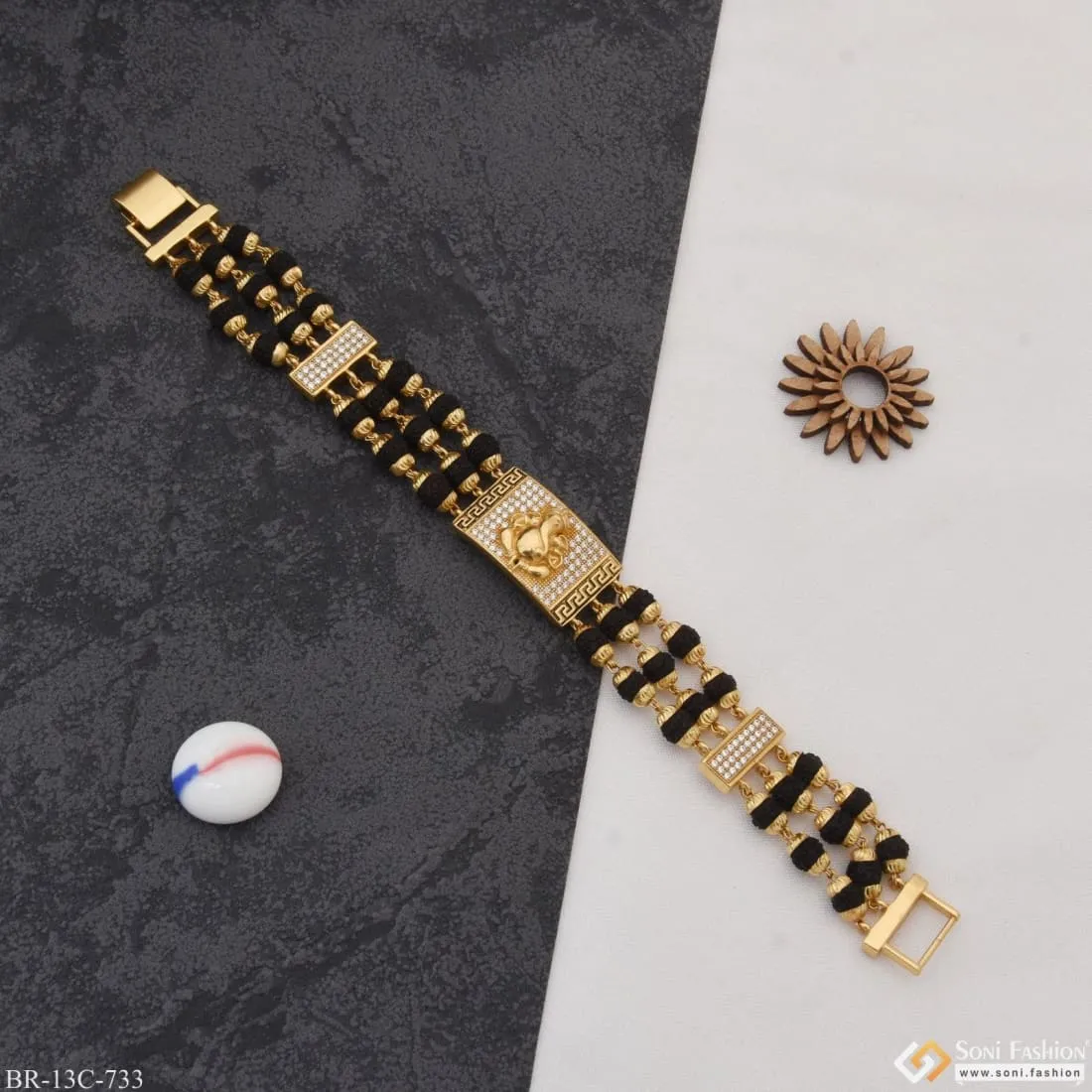 Ganesha Traditional Design Gold Plated Rudraksha Bracelet for Men - Style C733