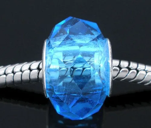 Glass Faceted Style Beads for Snake Chain Charm Bracelet (Aquamarine)
