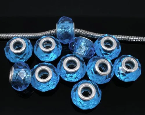 Glass Faceted Style Beads for Snake Chain Charm Bracelet (Aquamarine)