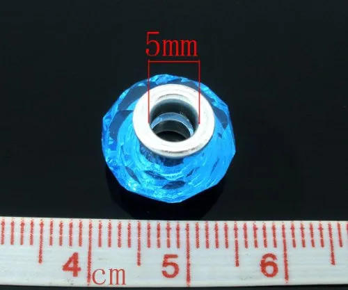 Glass Faceted Style Beads for Snake Chain Charm Bracelet (Aquamarine)