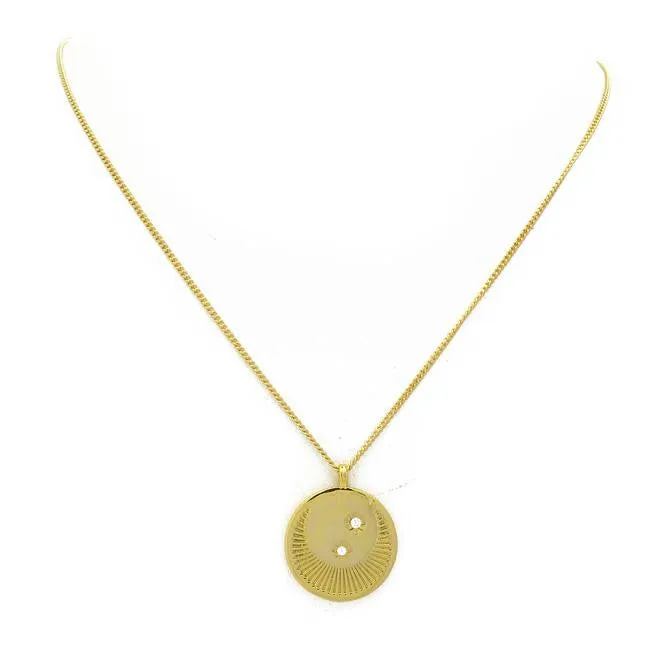 Gold Cubic Zirconia Round Moon Pendant Necklace