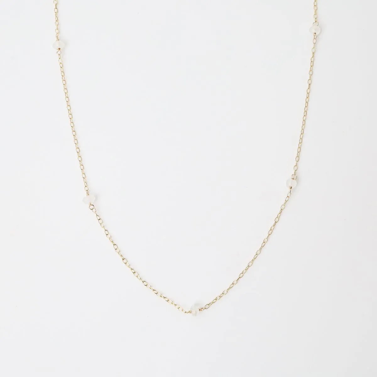 Gold Filled Chain with 5 Moonstone Gemstone Station Necklace