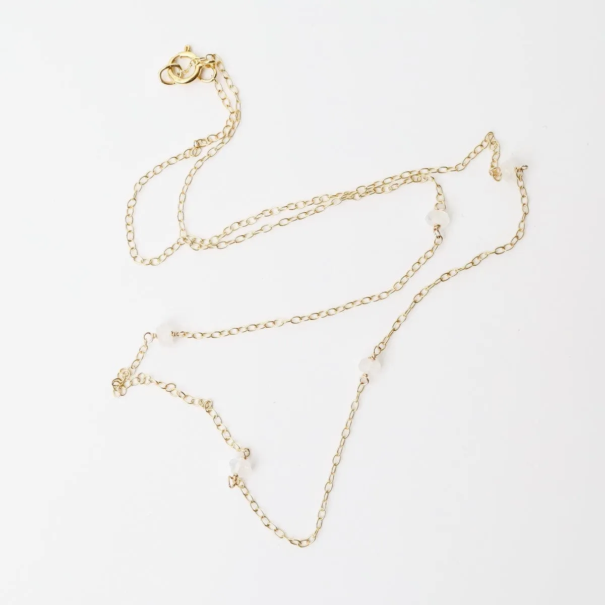 Gold Filled Chain with 5 Moonstone Gemstone Station Necklace