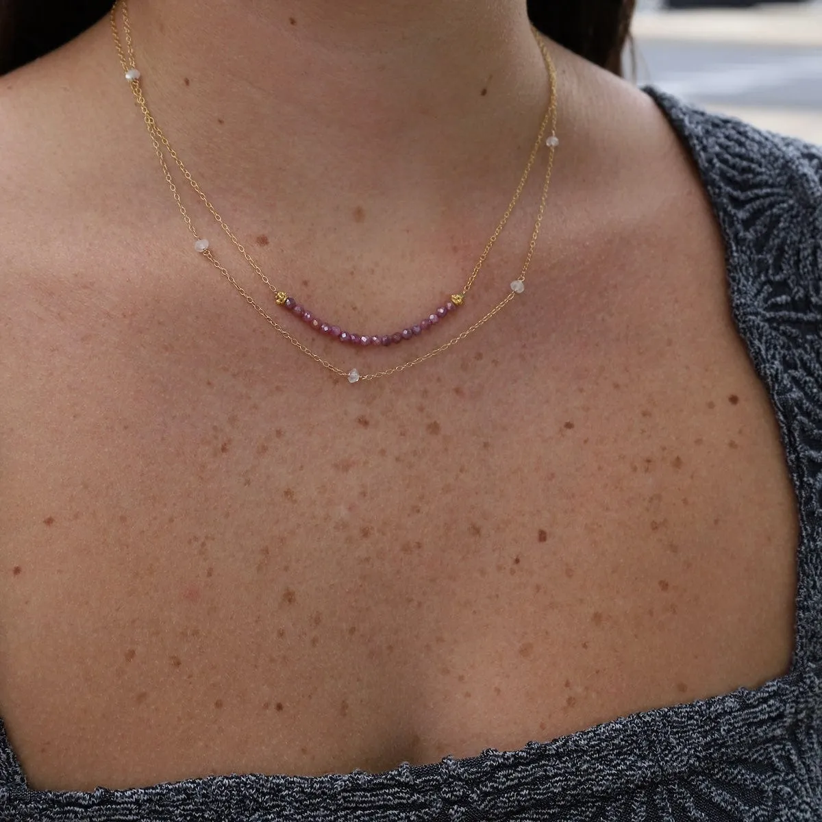 Gold Filled Chain with 5 Moonstone Gemstone Station Necklace