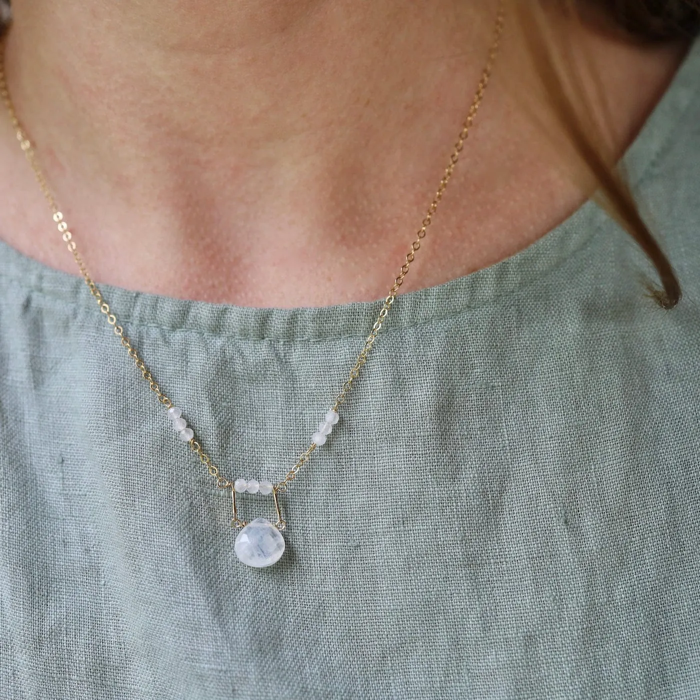 Gold Filled Drop Down Moonstone Necklace