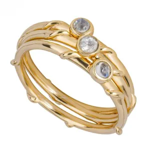Gold Plated Triple Stacking Rainbow Moonstone Ring R3844N
