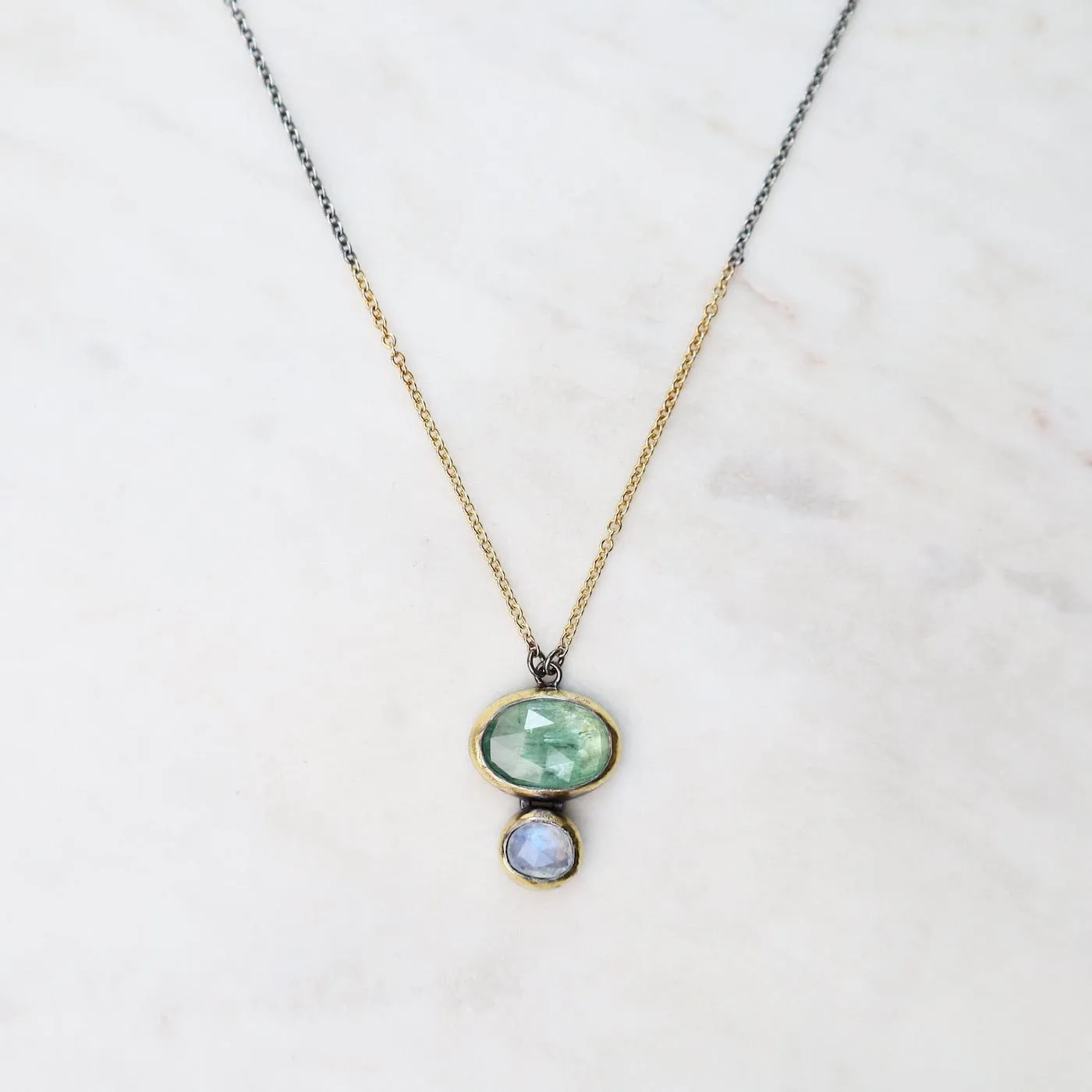 Green Kyanite & Moonstone Double Rim Necklace