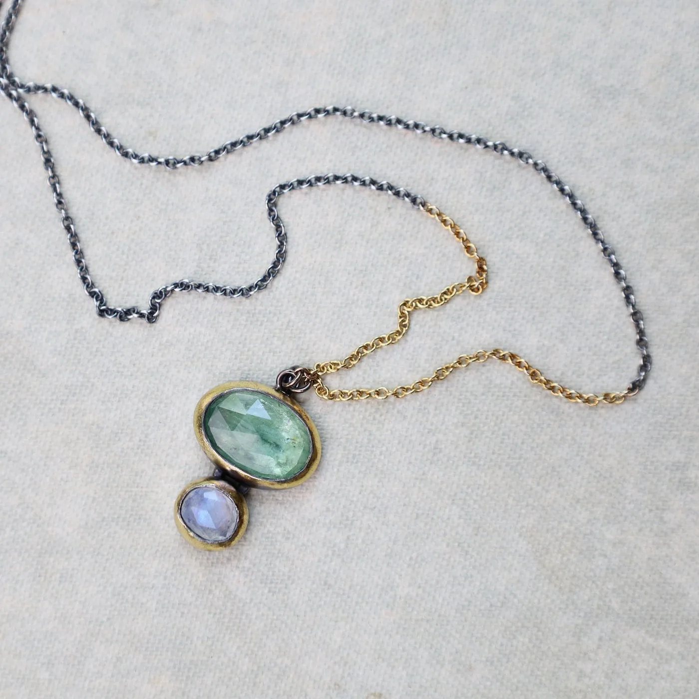 Green Kyanite & Moonstone Double Rim Necklace