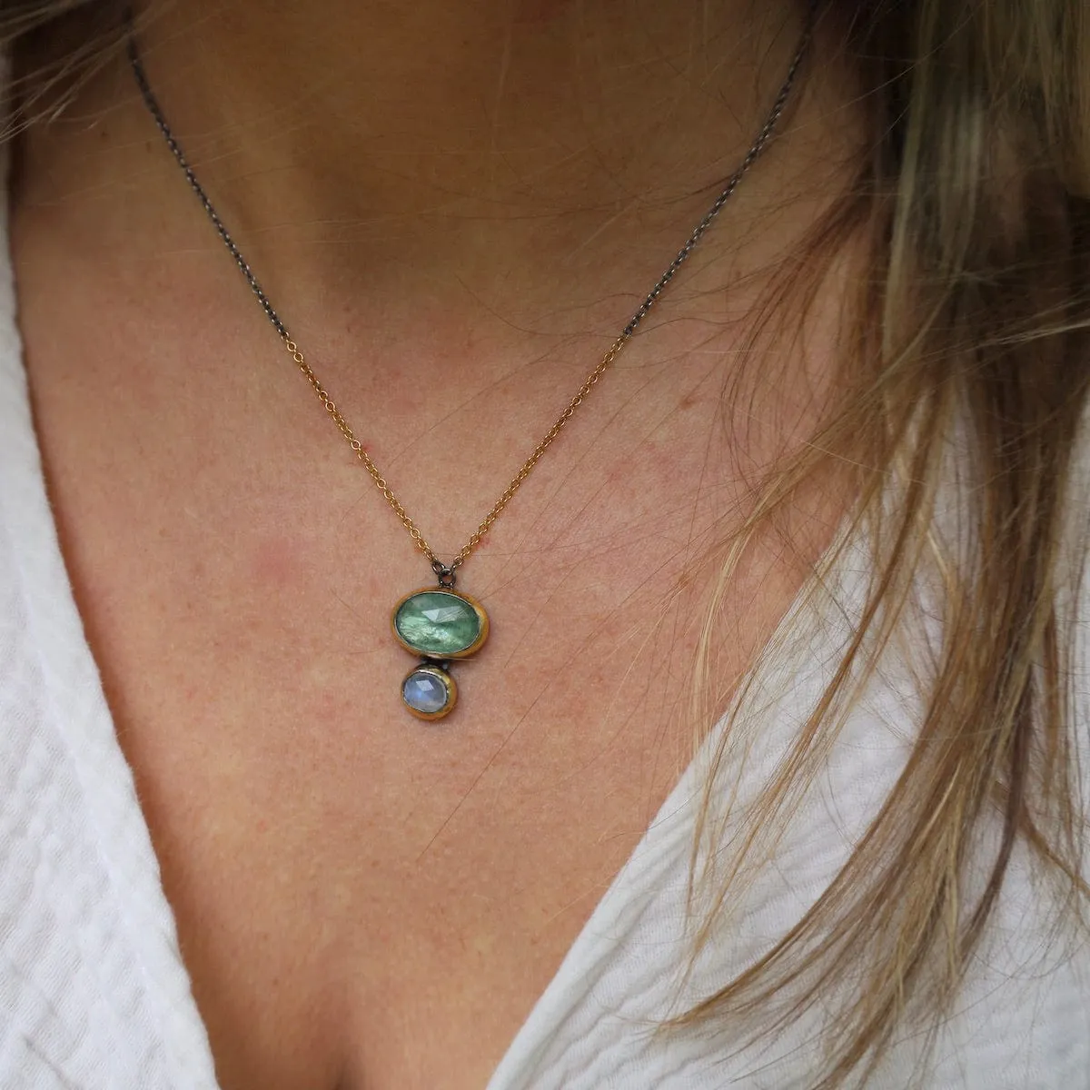 Green Kyanite & Moonstone Double Rim Necklace