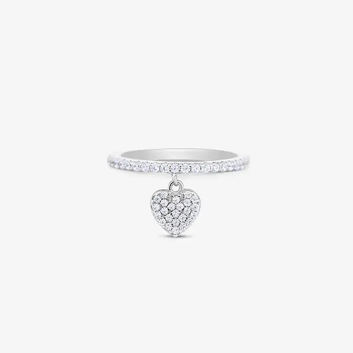 Heart Charm Radiant Silver Ring