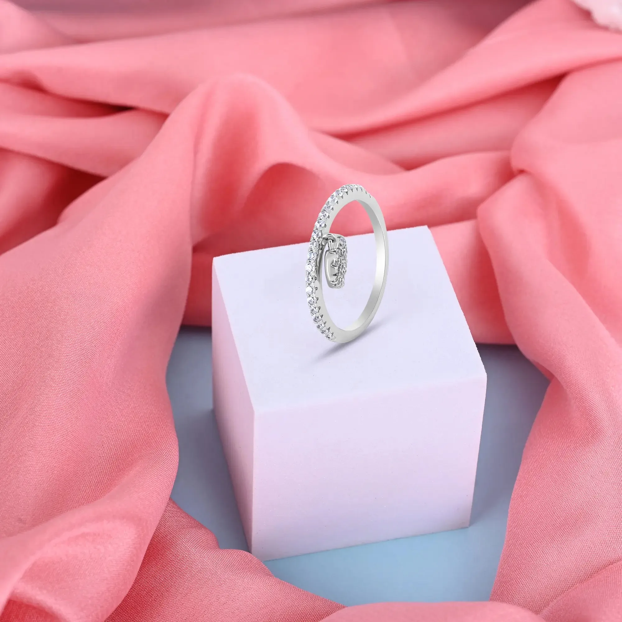 Heart Charm Radiant Silver Ring