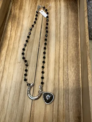 Horseshoe Charm Necklace - Black