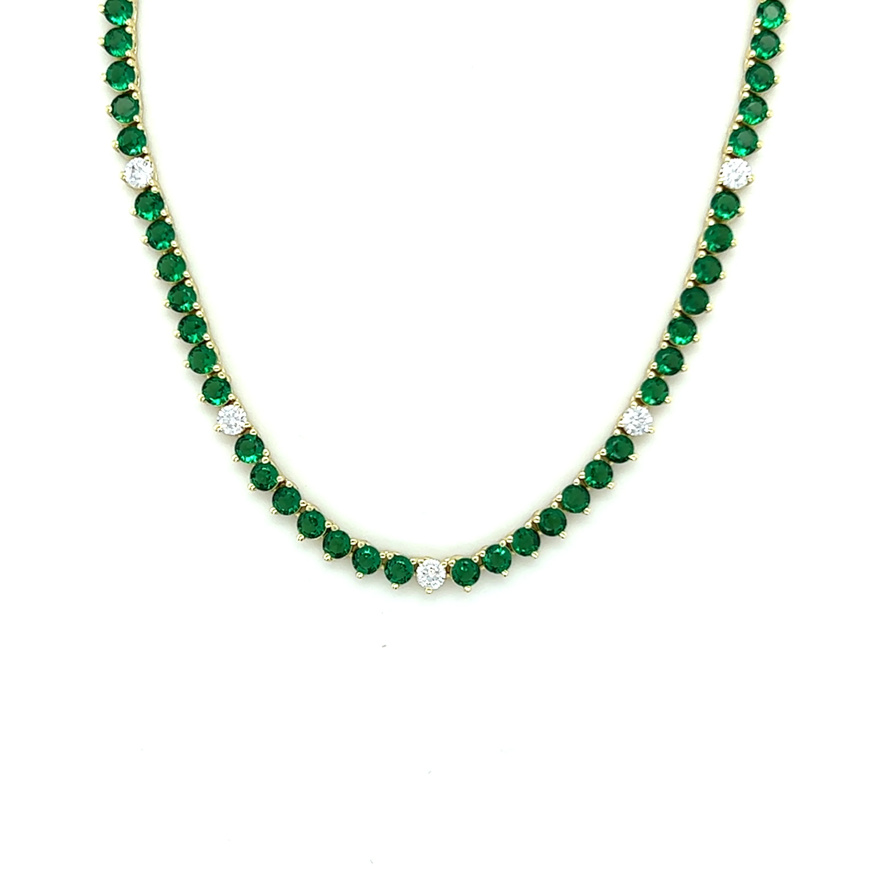 Ibiza Emerald Green   Clear CZ’s 3 Prong Tennis Necklace