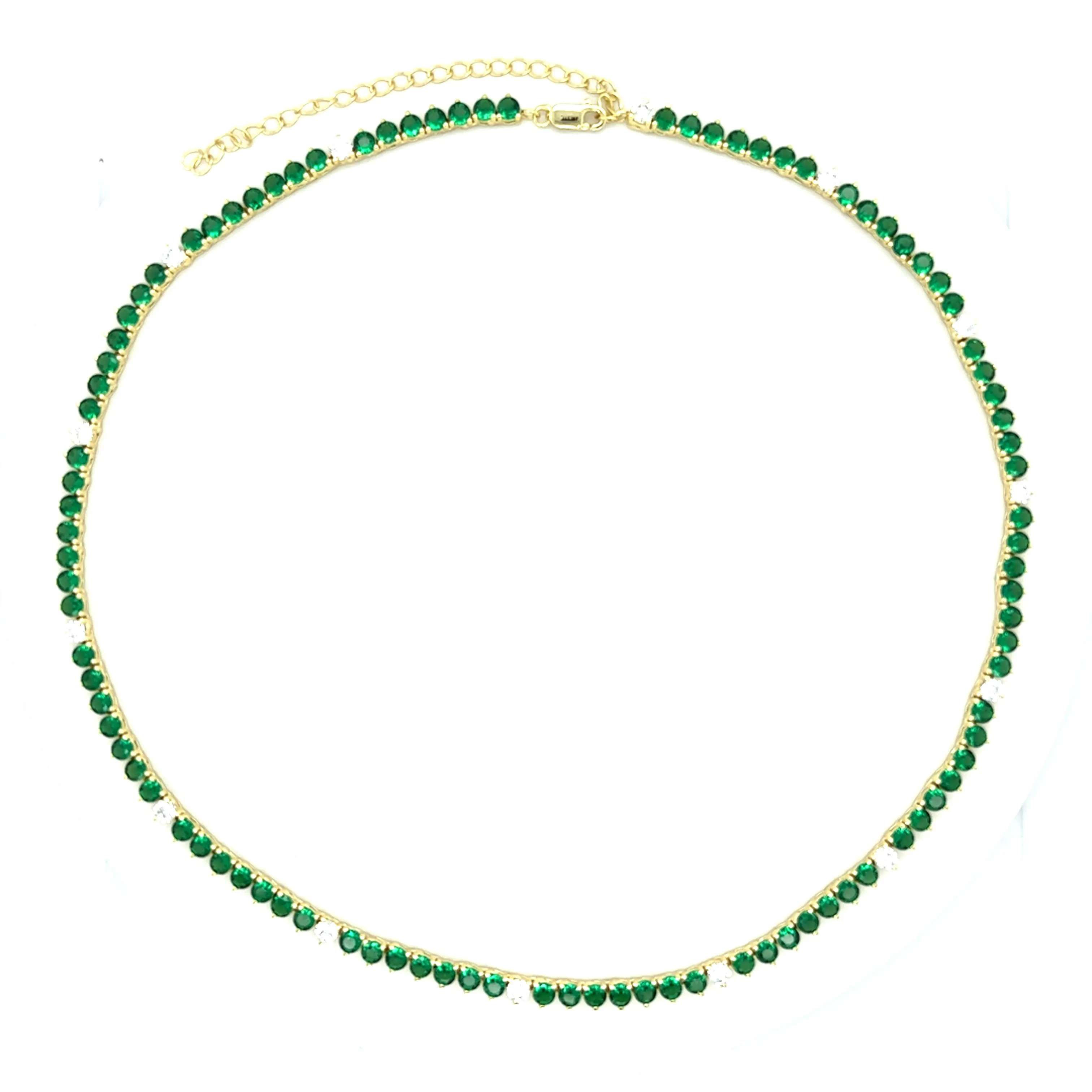 Ibiza Emerald Green   Clear CZ’s 3 Prong Tennis Necklace