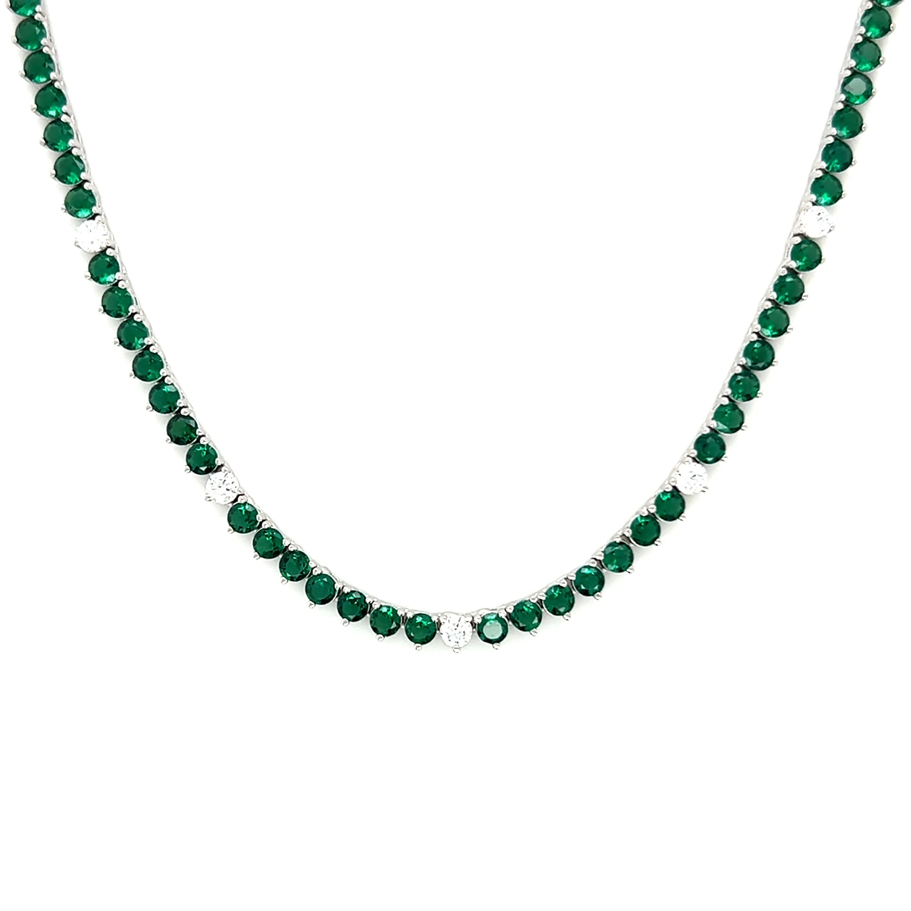 Ibiza Emerald Green   Clear CZ’s 3 Prong Tennis Necklace