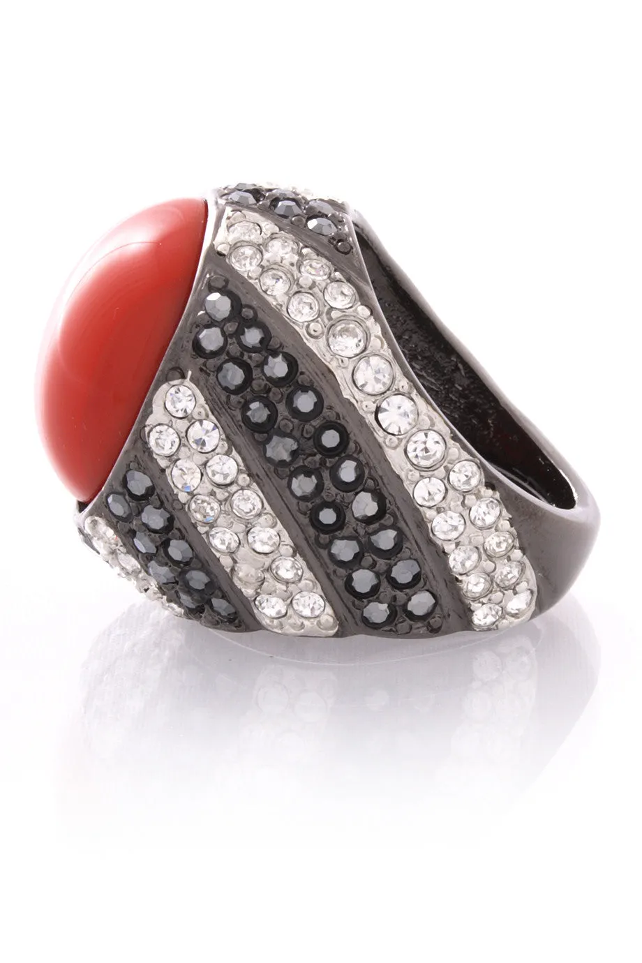 KENNETH JAY LANE Gunmetal And Argent Dark Coral Top Ring