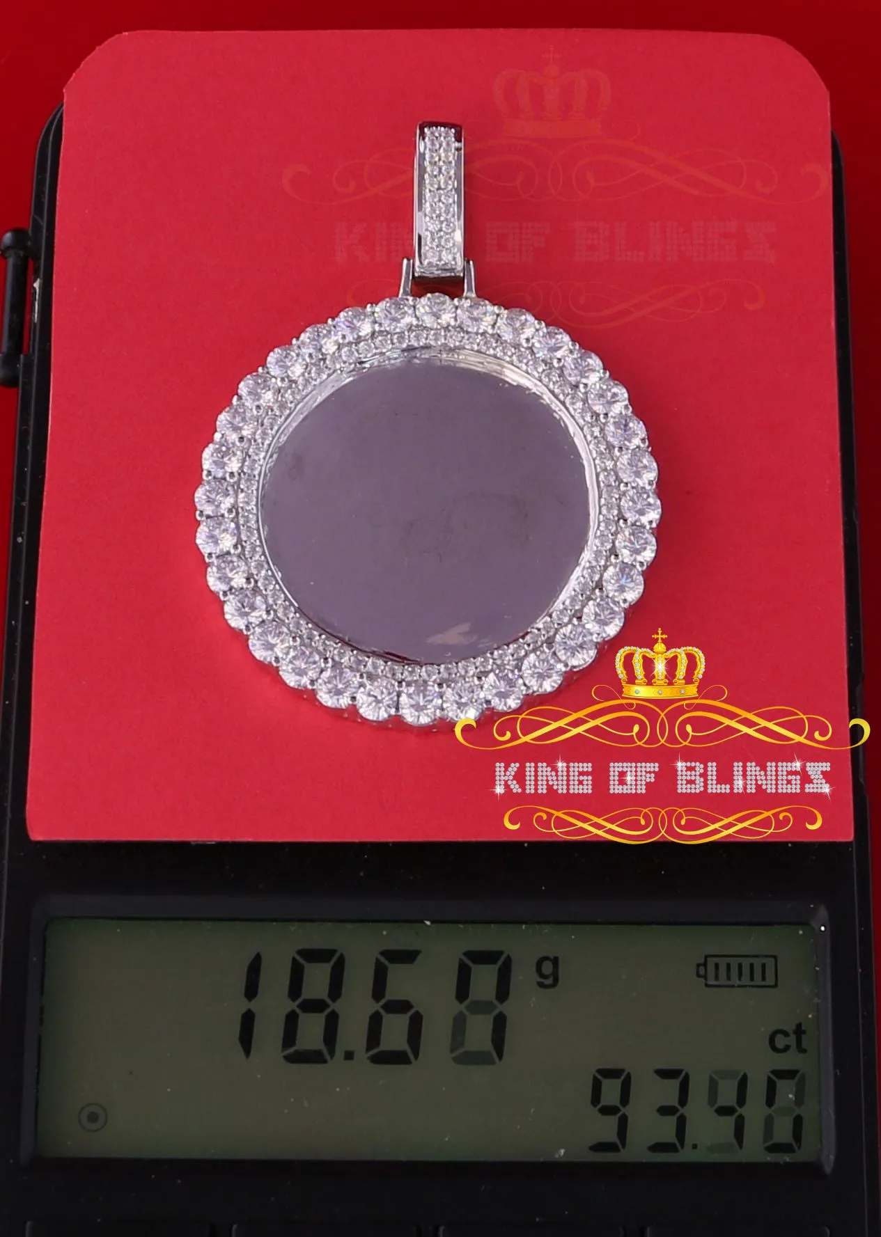 King of Bling's White Beautiful 925 Sterling Silver Pendant Round Shape 9.14ct Cubic Zirconia