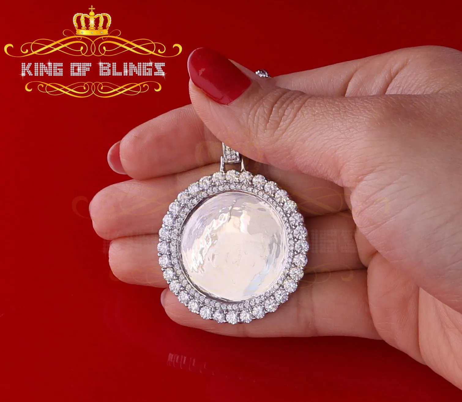 King of Bling's White Beautiful 925 Sterling Silver Pendant Round Shape 9.14ct Cubic Zirconia